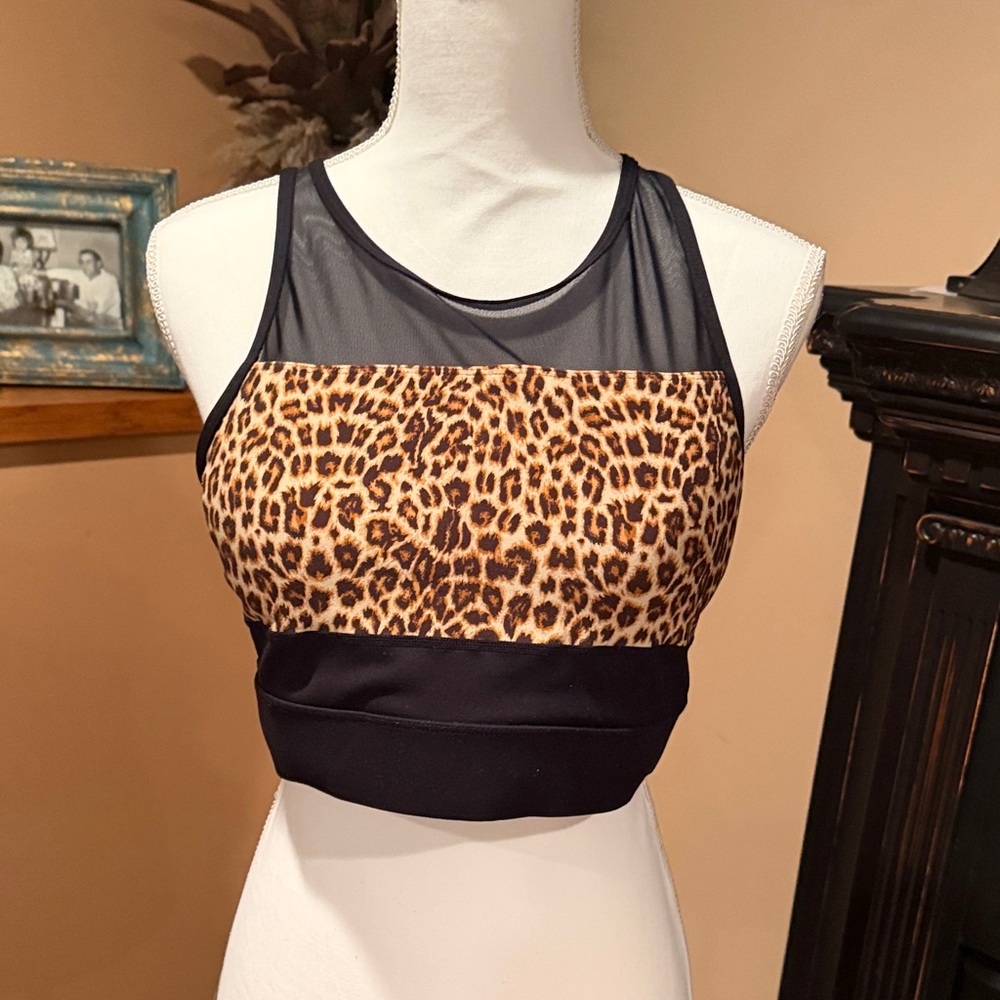 Fabletics Black and Leopard Sports Bra